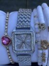Curated Women’s Rhinestone Watch & Bracelet Set – Silver Quartz Watch with 4 Matching Bracelets | 5-Piece Set